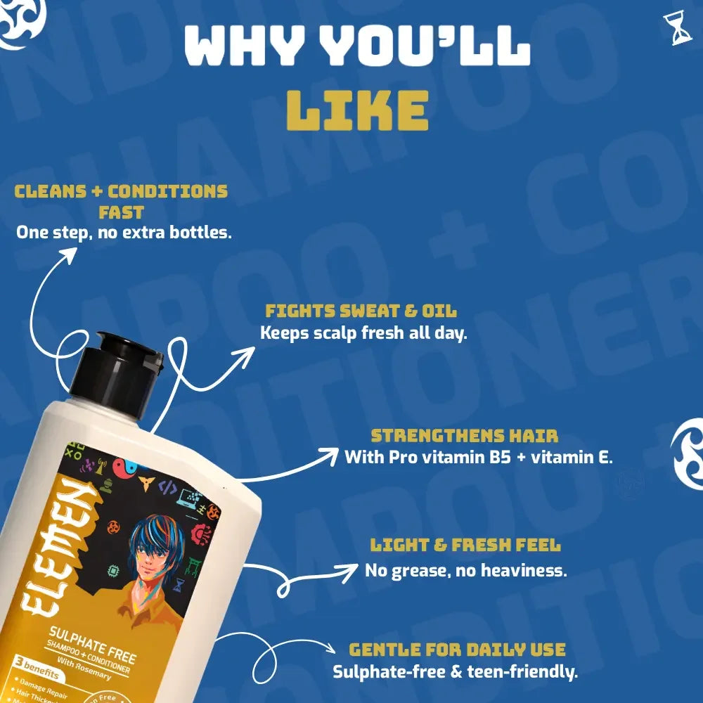 Elemen Best Shampoo for boys Hair – Sulphate-Free Rosemary 2-in-1 for fresh, light, and strong hair.