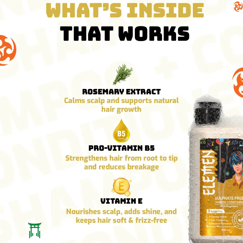 Sulphate Free Shampoo + Conditioner (300ml) with Rosemary