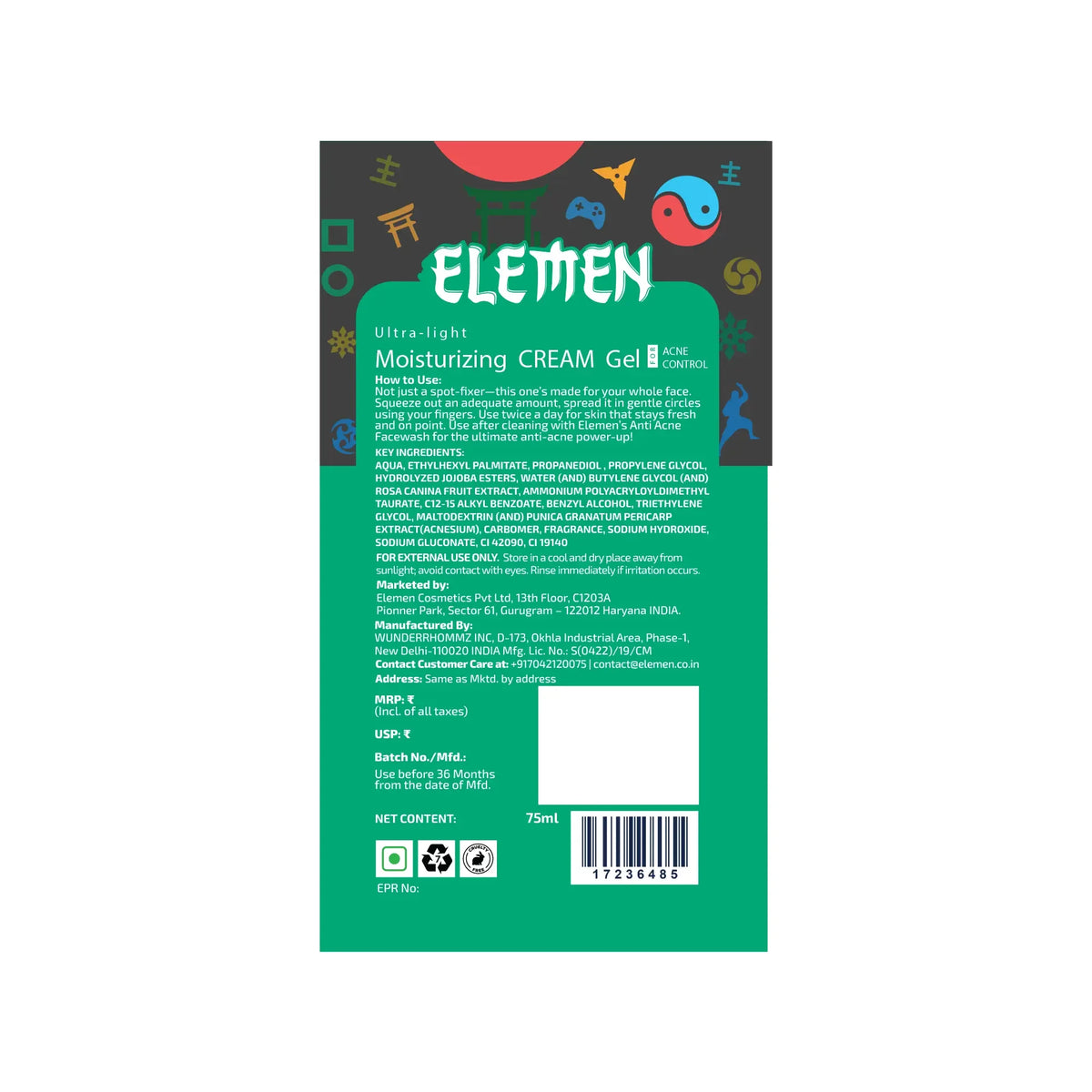 Elemen Boys Ultra Light Moisturizing Cream Gel For Acne Control