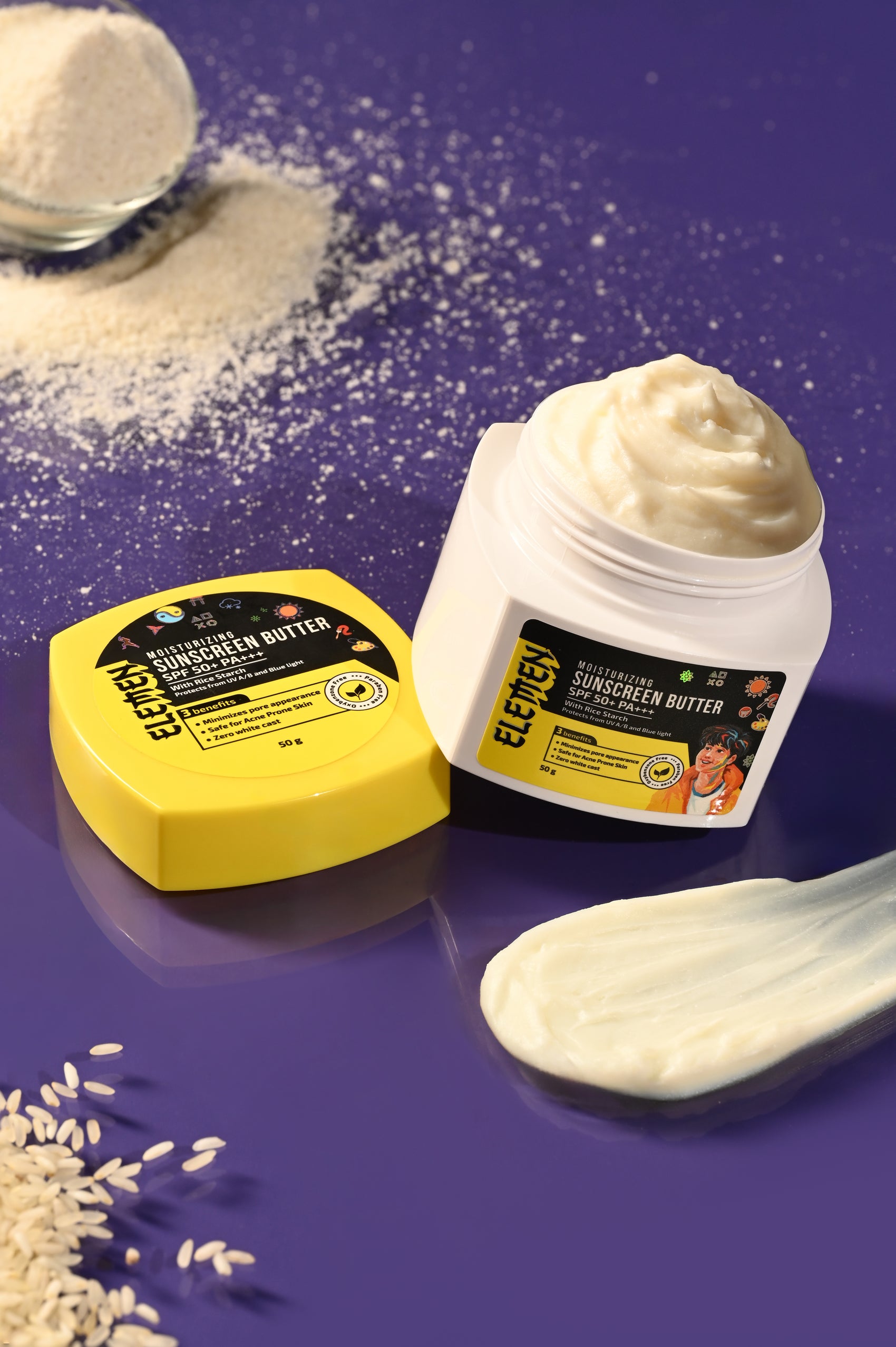 Moisturizing Sunscreen Butter SPF 50+ PA+++ (50g) with Zinc Oxide, Uvinal A plus and Rice starch : Non Greasy