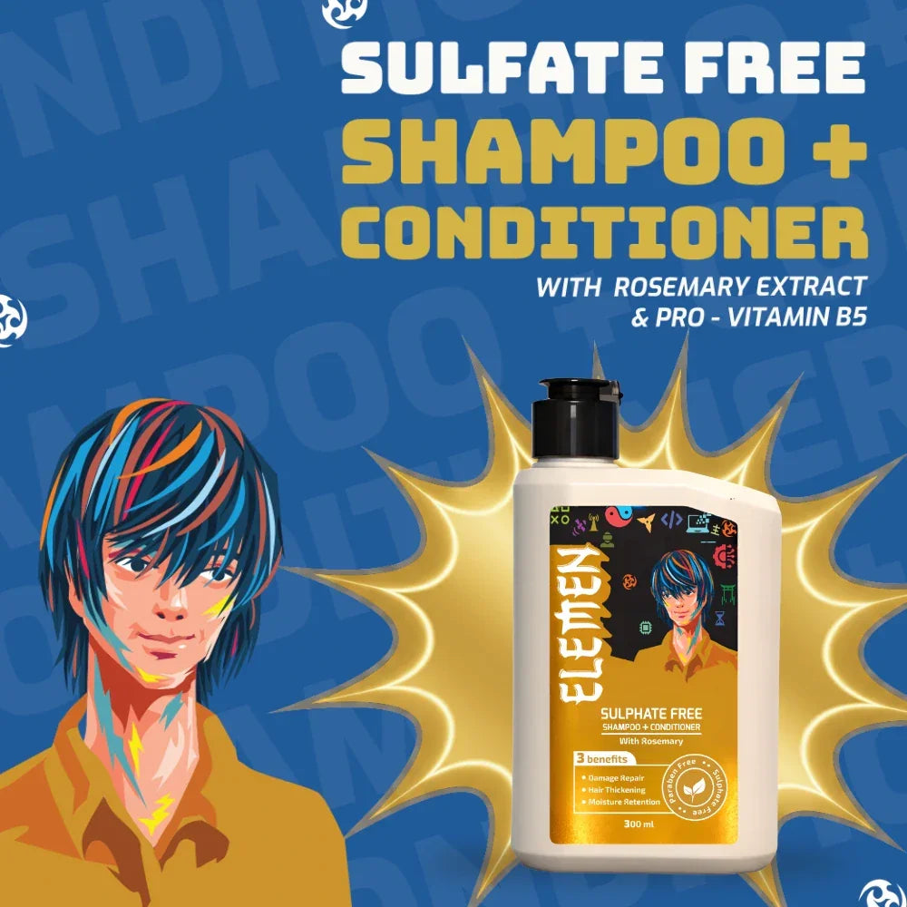 Elemen Best Shampoo For boys & men Hair Loss – Sulphate Free Shampoo + Conditioner with Rosemary