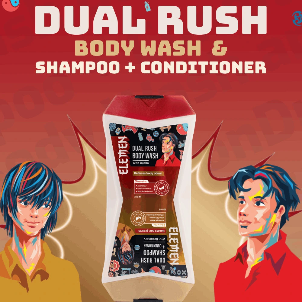 Dual Rush – Body Wash + Shampoo & Conditioner (500ml) with Jojoba and Rosemary